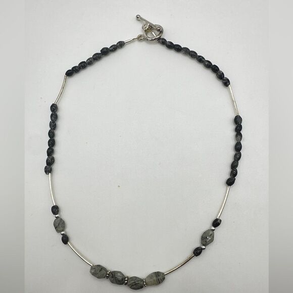 17" sterling silver beading and hardware, with rutilated quartz bead, necklace! - Picture 1 of 10